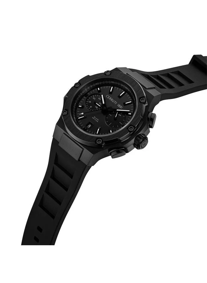 CERRUTI 1881 Lucardo  Black Dial Silicone Strap Multifunction Watch for Men, 44mm
